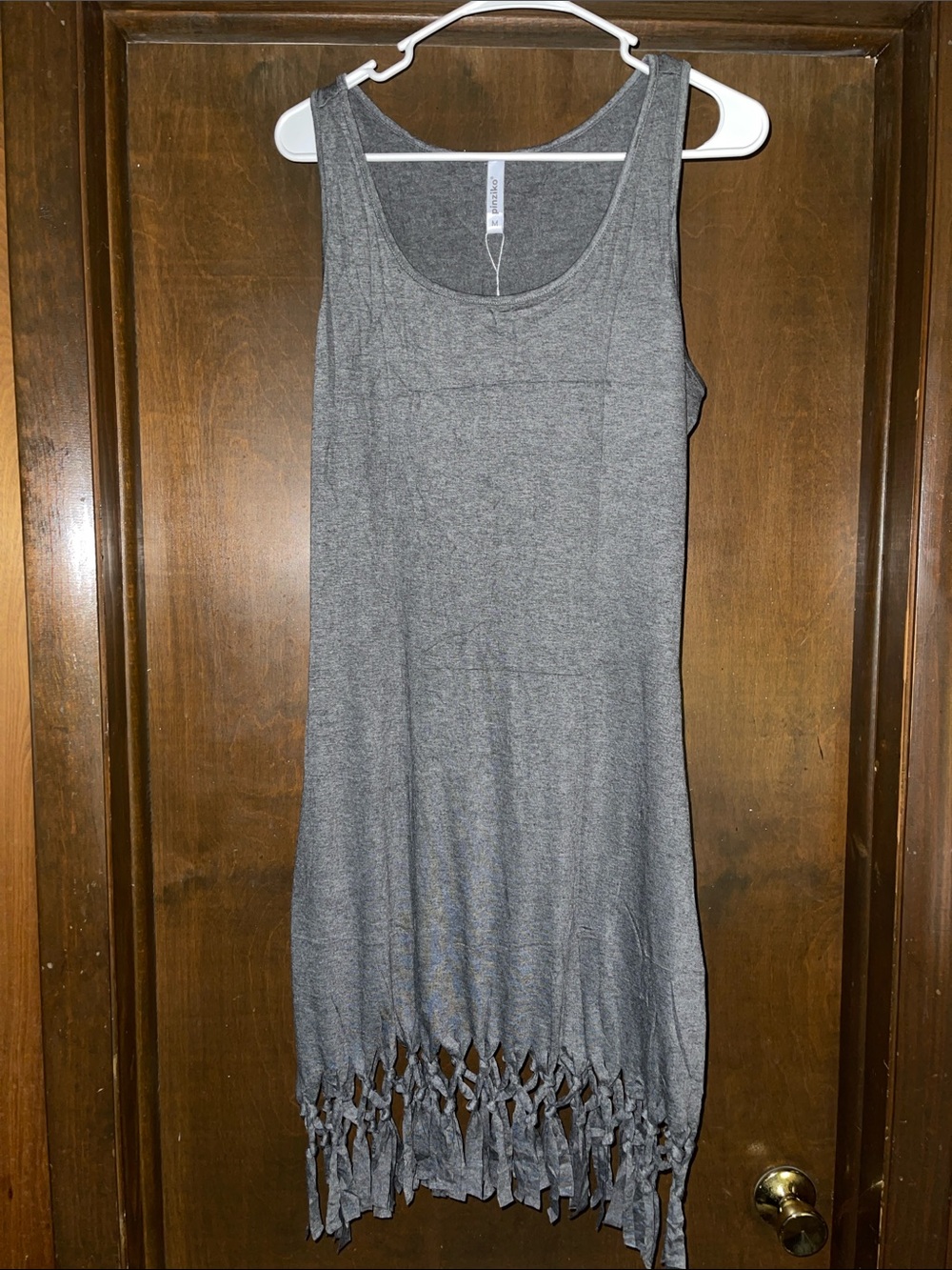 Sleeveless Gray Midi Dress with Fringe Hem